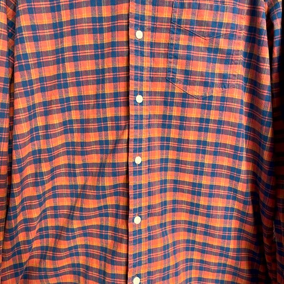 L.L. BEAN Mens Shirt Heavy 100% Cotton Plaid Slightly Fitted Blue Orange Size LG - Picture 2 of 10
